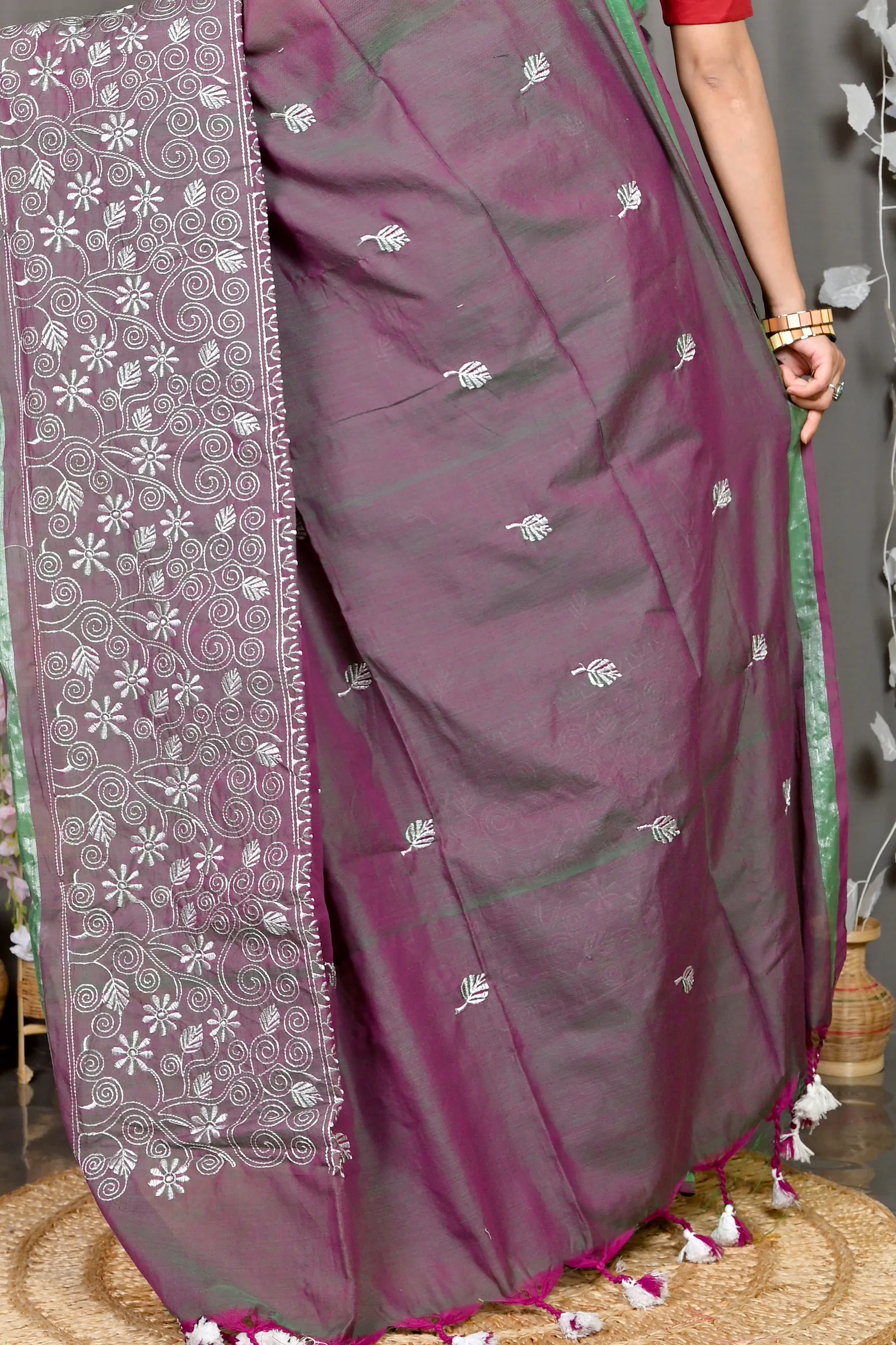 Smoke Grey Cotton Blended Paru Hand Loom Saree (547)